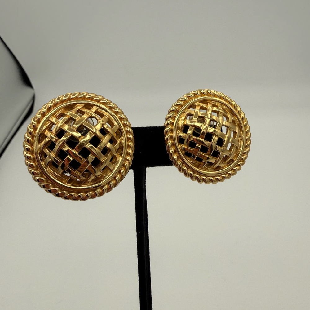 Christian Dior 1980s Vintage Large 3D Circle Openwork Mesh Statement Earrings